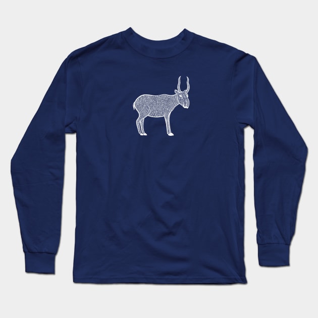 Saiga Antelope - hand drawn detailed animal drawing Long Sleeve T-Shirt by Green Paladin